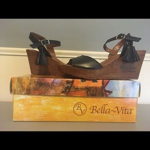 Bella Vita black leather wedges. New in box.